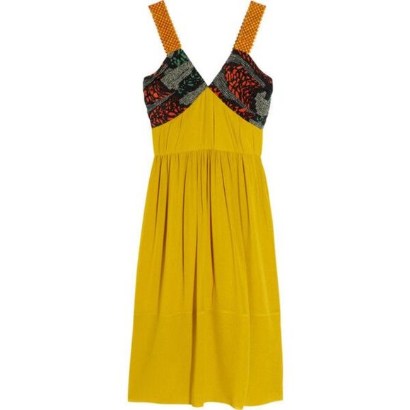 Burberry Prorsum Yellow Green 100% Mulberry Silk Dress NWOT - Picture 1 of 9